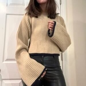 Khaite 100% Cashmere Sweater Jumper Small Warm Beige Ecru Cropped Bell Sleeve S